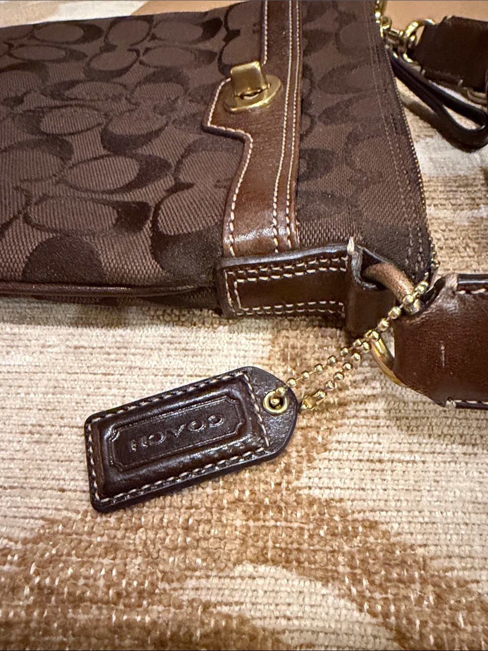 Coach Brown Signature Messenger Crossbody Bag with Gold-Tone Hardware - Picture 7 of 11